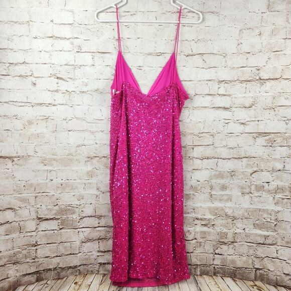 Retrofete Billy Sequin Dress in Knockout Pink Size XL NWT Spaghetti Straps - Picture 6 of 13